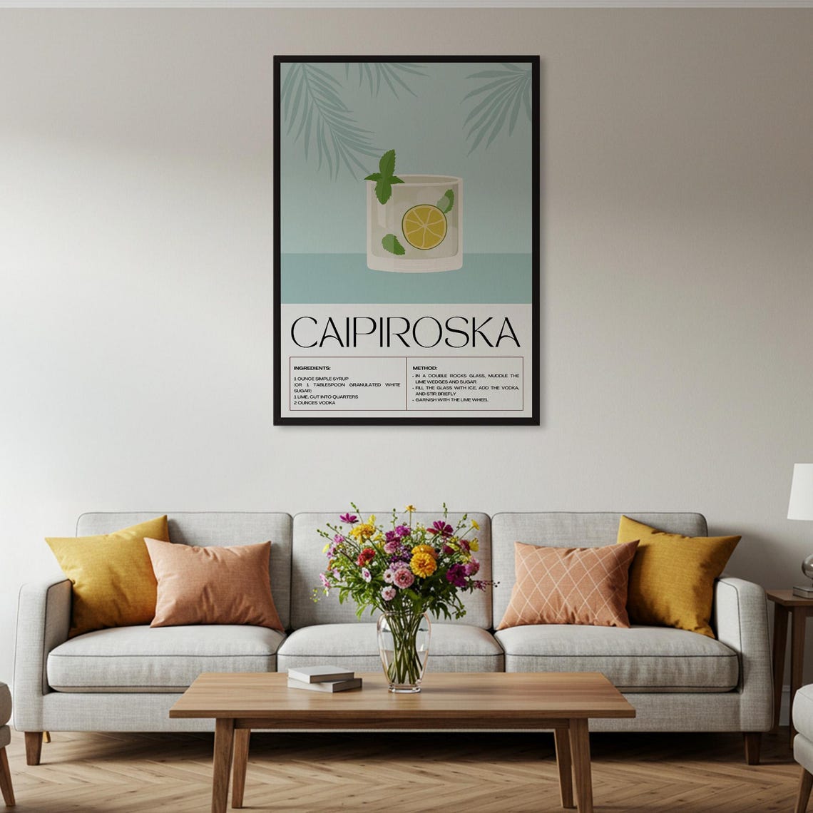 Caipiroska Cocktail Recipe Tropical Bar Cart Kitchen Decor Poster - Image 2