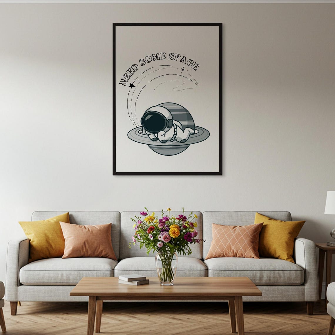 Need Some Space Poster Funny Astronaut Art Print Minimalist Quote Wall Black White Graphic Decor - Image 2