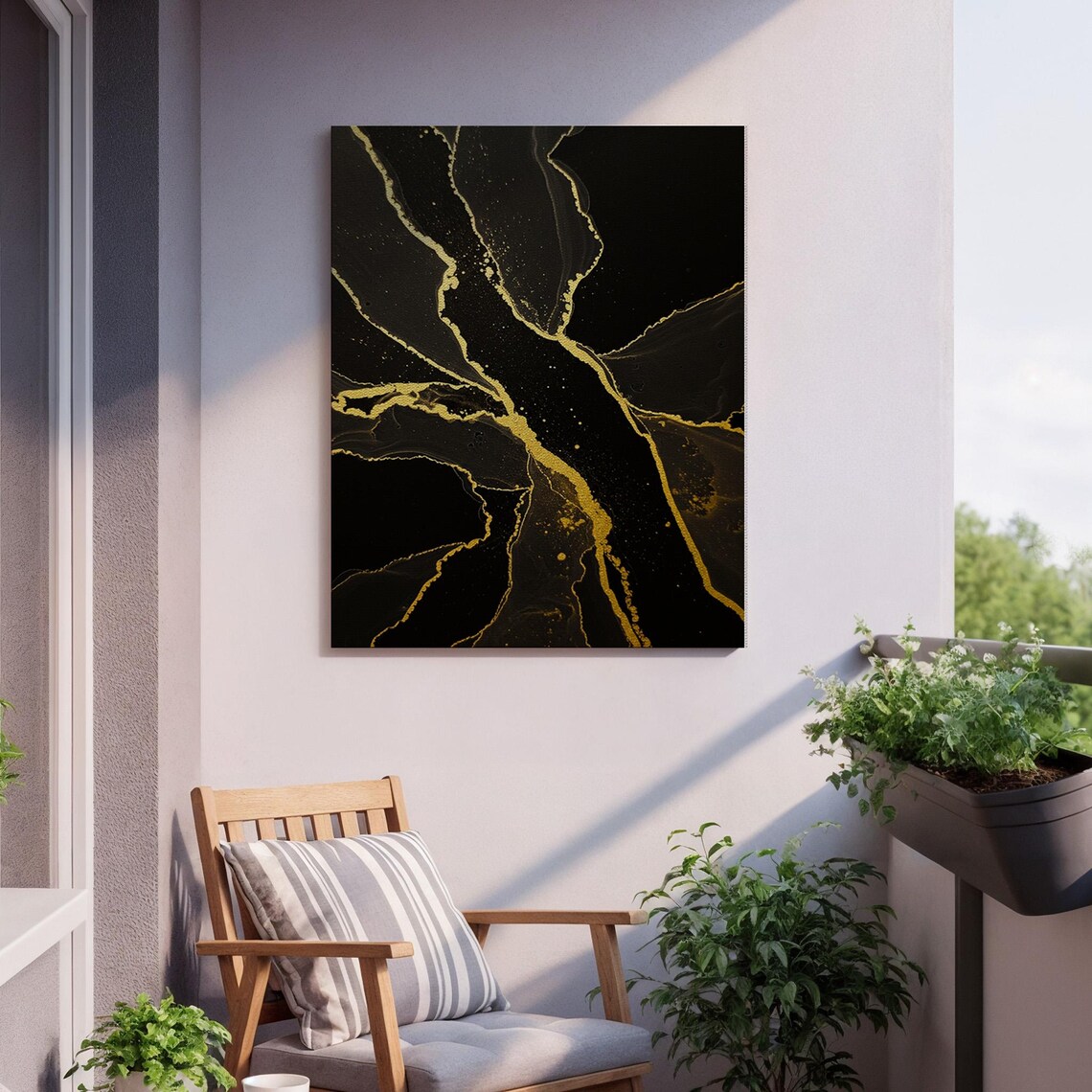 Black Gold Marble Vein Abstract Elegant Luxury Living Room Poster - Image 2