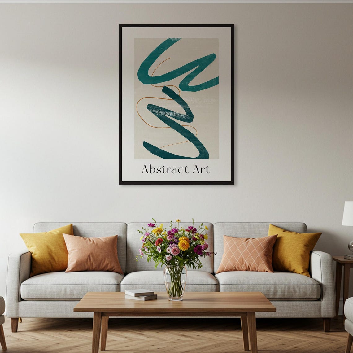 Teal Brushstroke and Copper Line Modern Abstract Art Wall Poster - Image 5