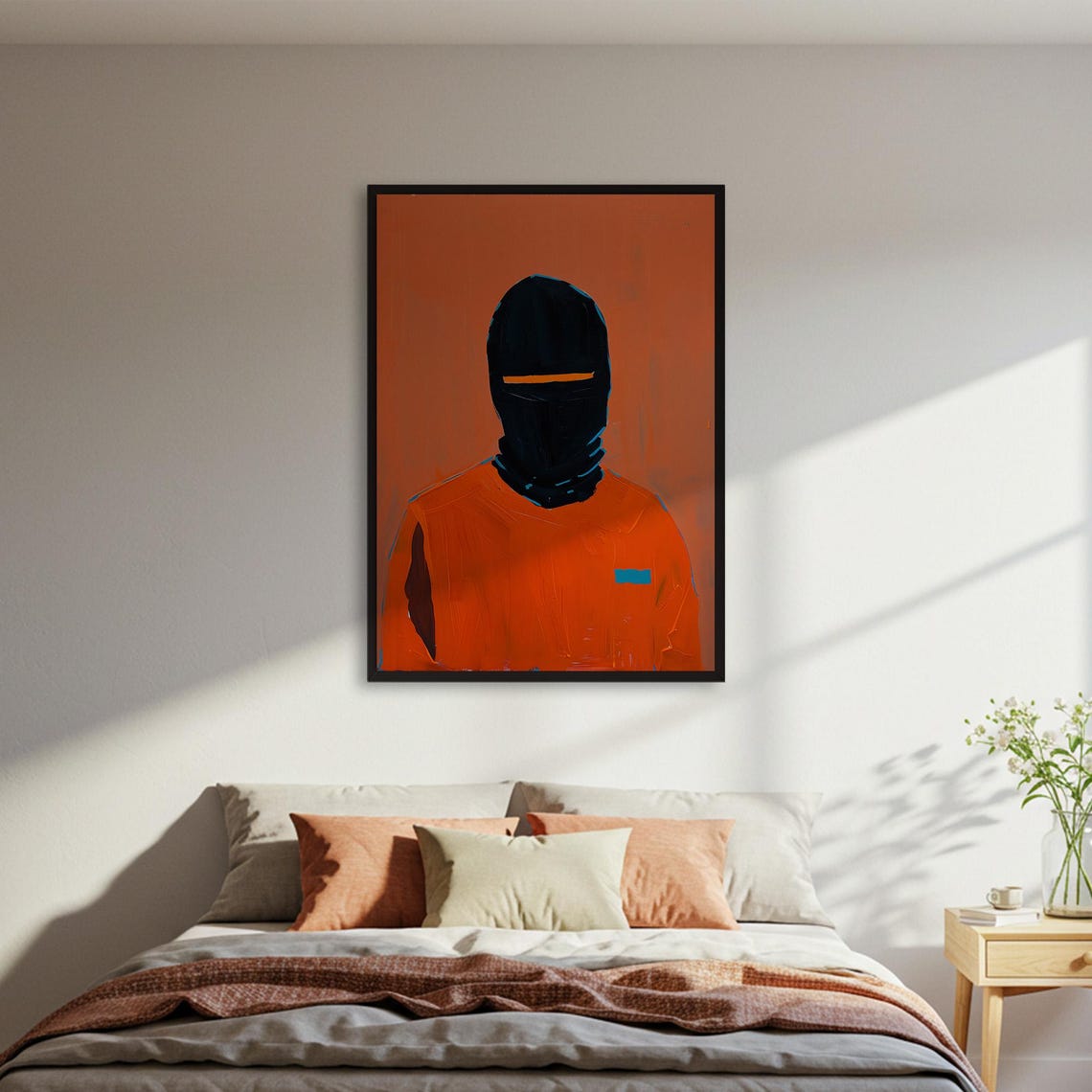 Black Balaclava Figure Orange Modern Minimal Portrait Poster