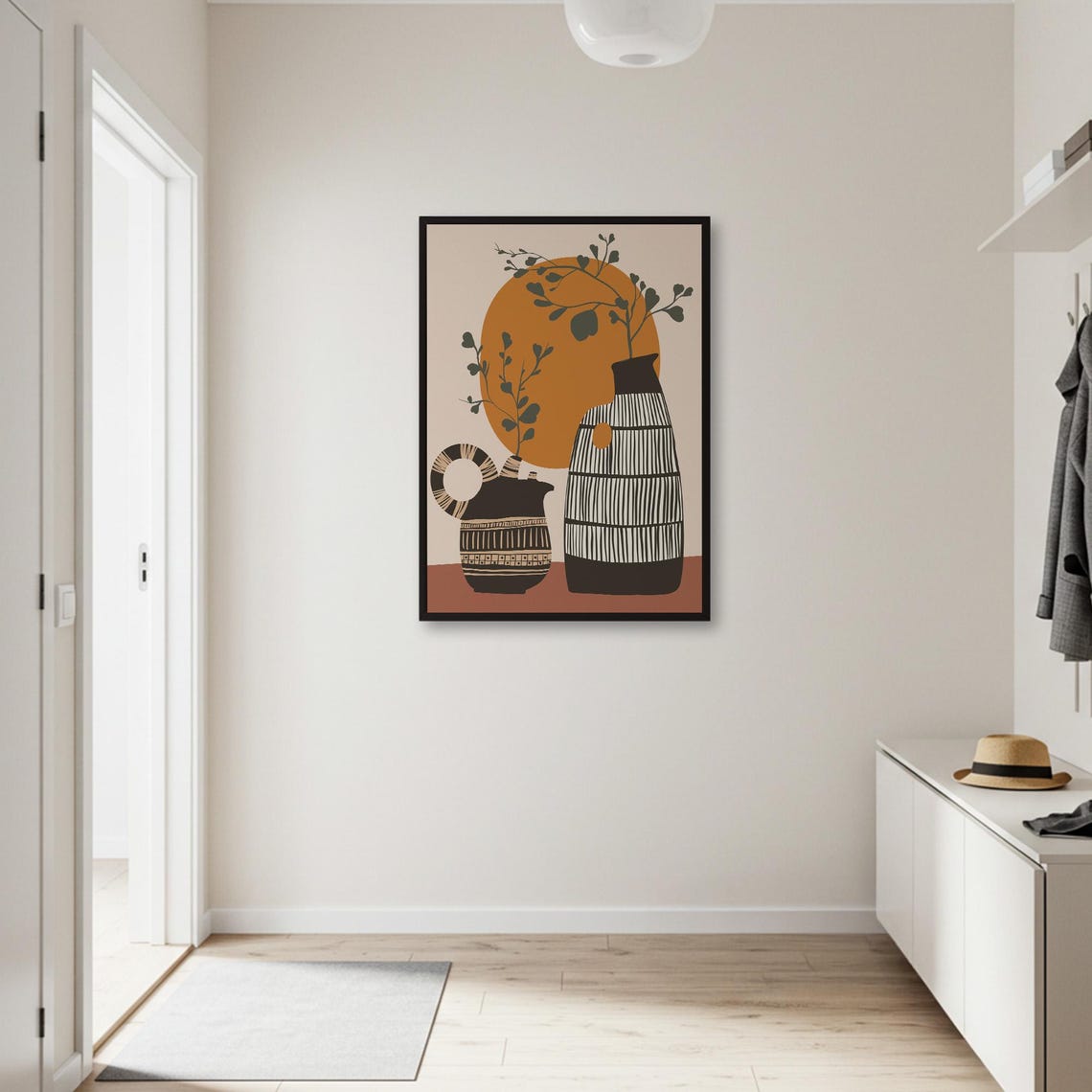 Patterned Black Vases Mustard Sun Boho Abstract Decor Poster - Image 2