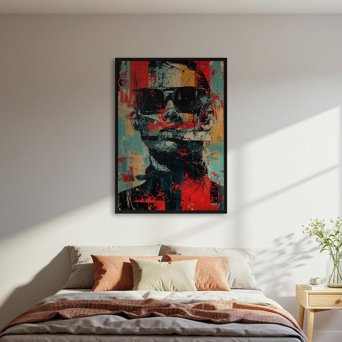 Abstract Man with Sunglasses Red Teal Street Art Portrait Poster