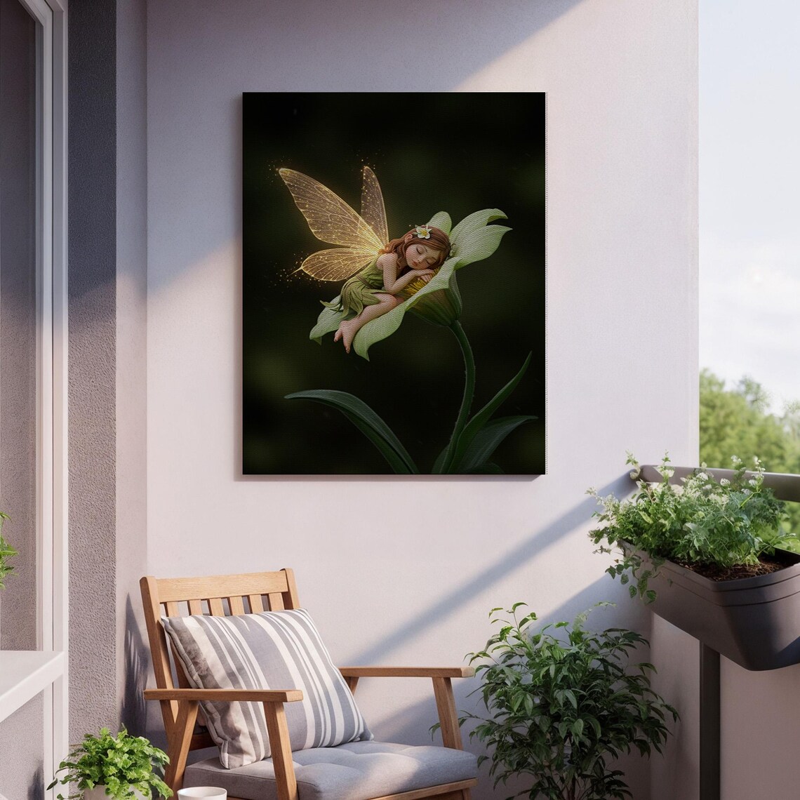 Sleeping Fairy Glowing Wings Flower Magical Night Garden Poster - Image 2