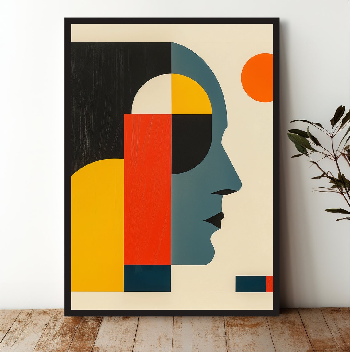 Geometric Face Profile Blue Red Yellow Abstract Portrait Poster