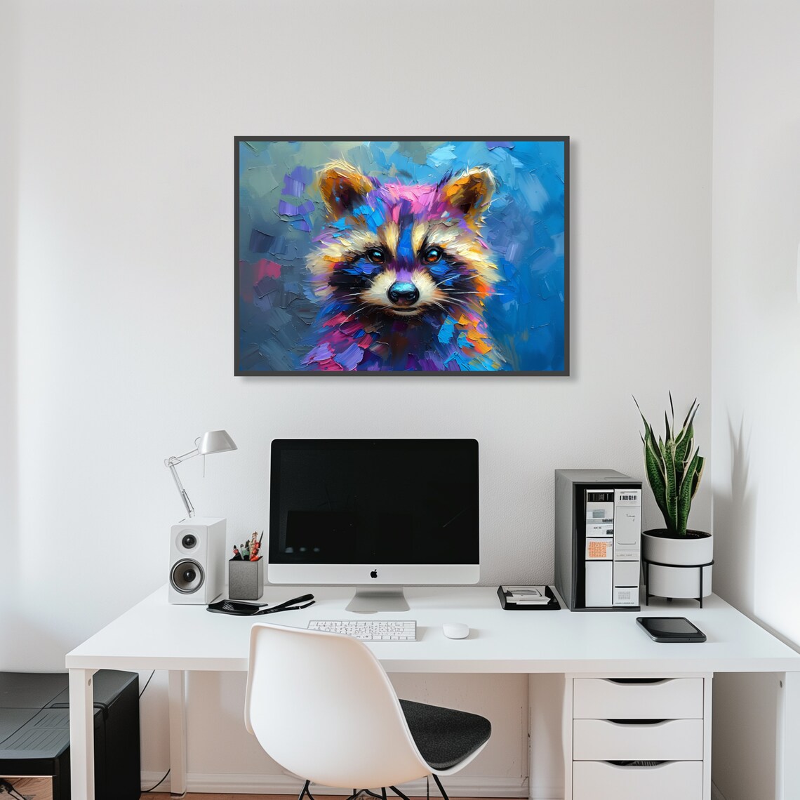 Colorful Impasto Raccoon Portrait In Blue Pink And Purple Pop Art Poster - Image 4