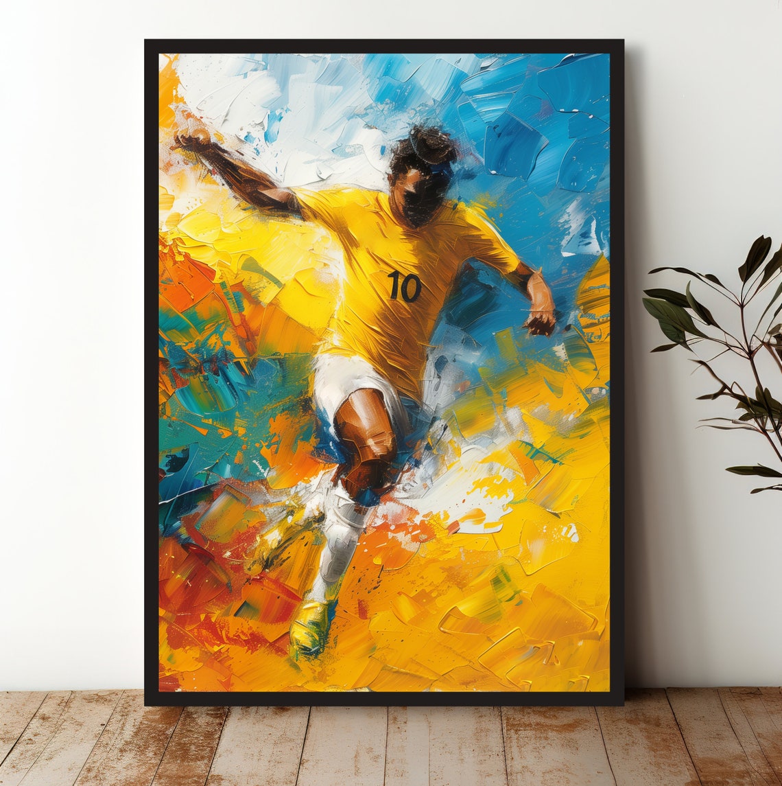Number 10 Soccer Player Yellow Jersey Abstract Action Painting Poster
