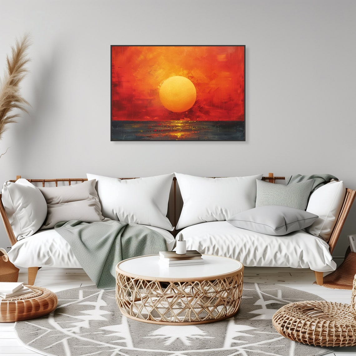 Golden Sun Dark Ocean Dramatic Fiery Sunset Seascape Art Poster - Image 2