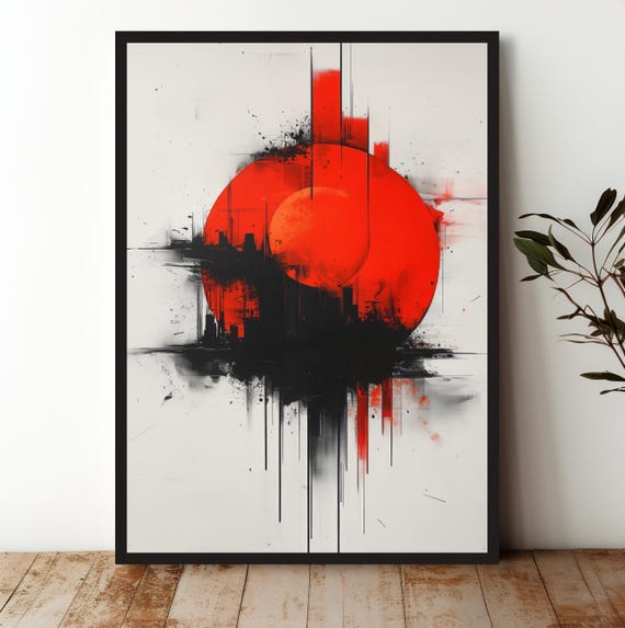 Red Circle Abstract Art Print, Minimalist Splash Decor