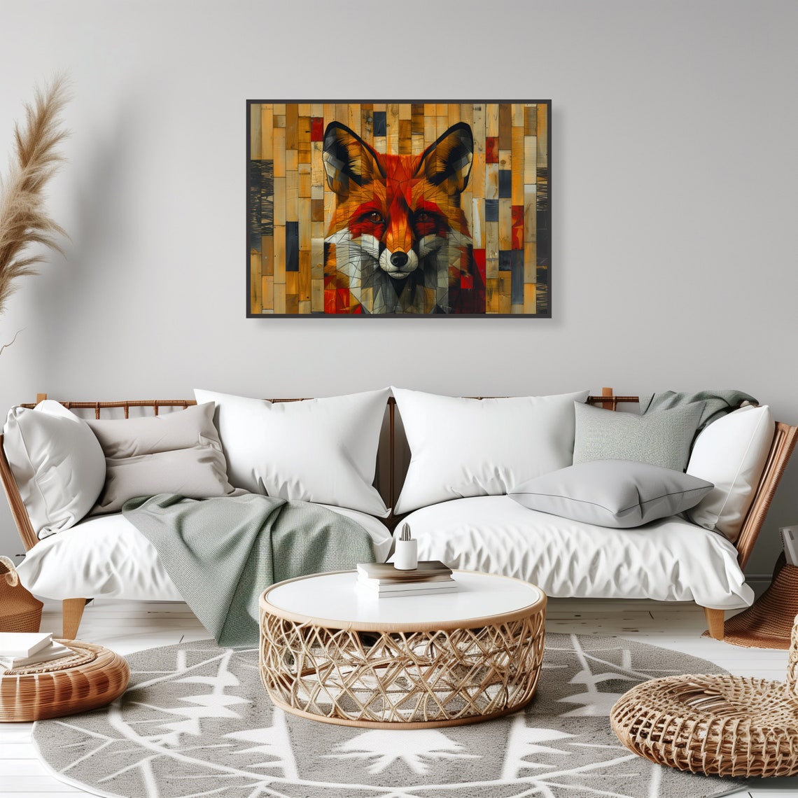 Vibrant Geometric Fox Portrait Abstract Stained Glass Style Poster - Image 2