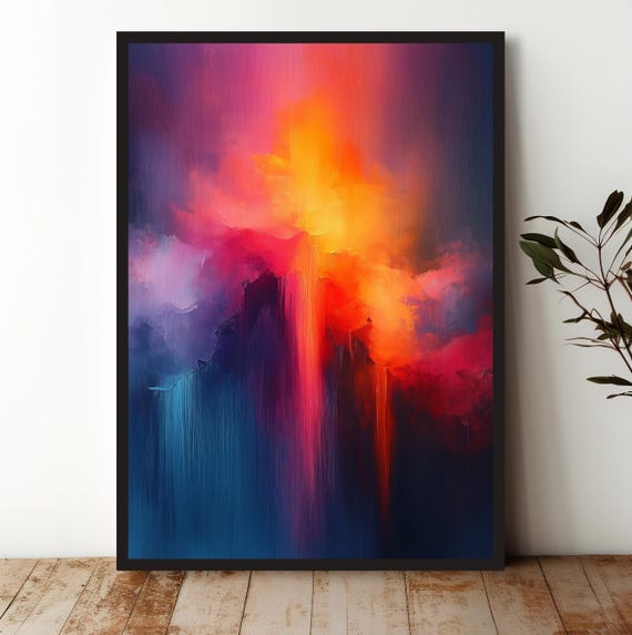 Vibrant Abstract Wall Art Print Colorful Oil Painting Style Poster Bold Sunset Inspired Gradient For Home Or Office Decor