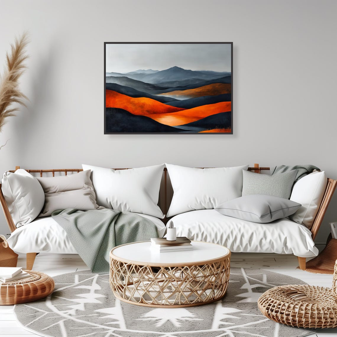 Burnt Orange Rolling Hills Abstract Mountain Landscape Wall Art - Image 2
