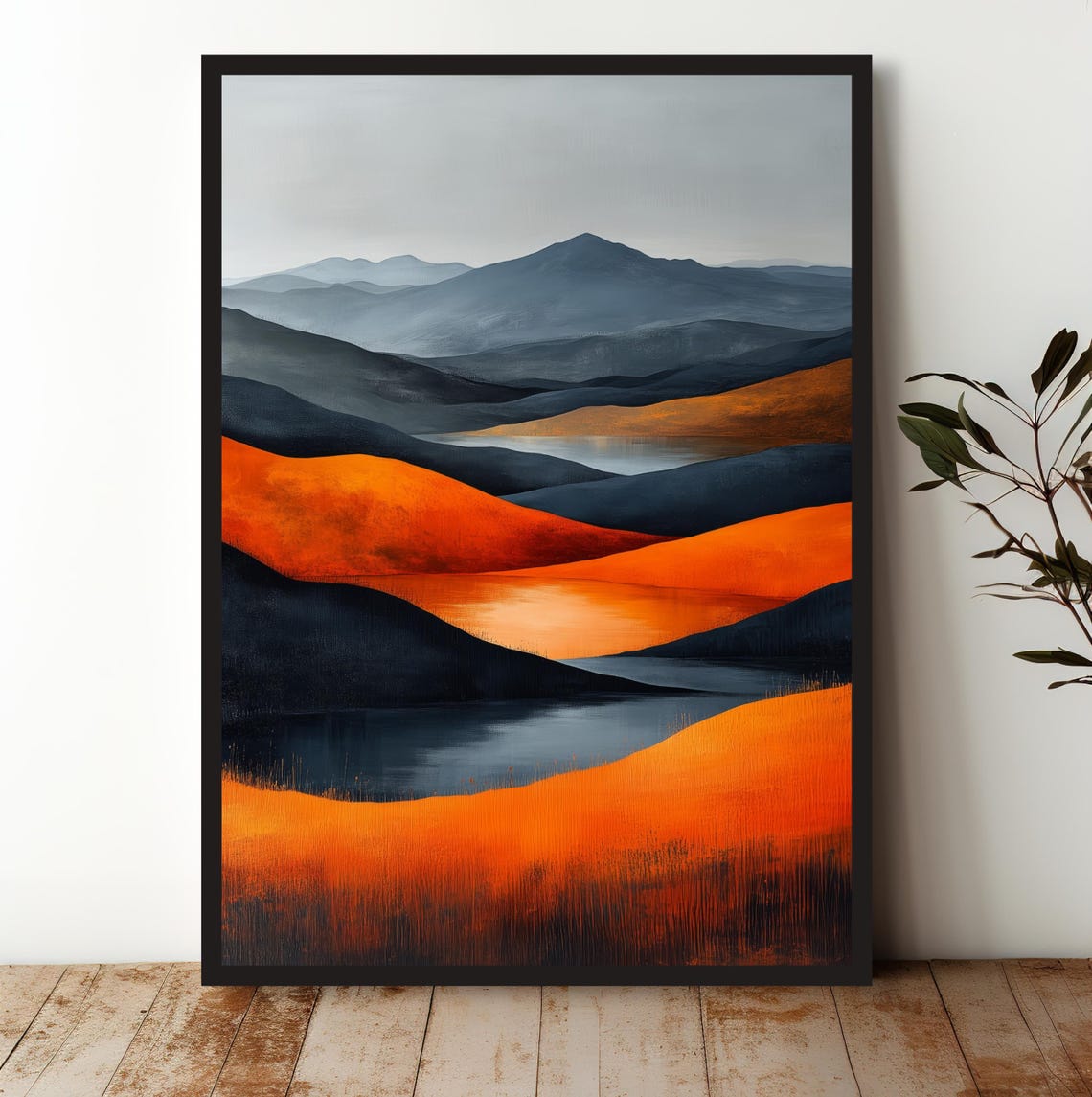 Burnt Orange Rolling Hills Abstract Mountain Landscape Wall Art