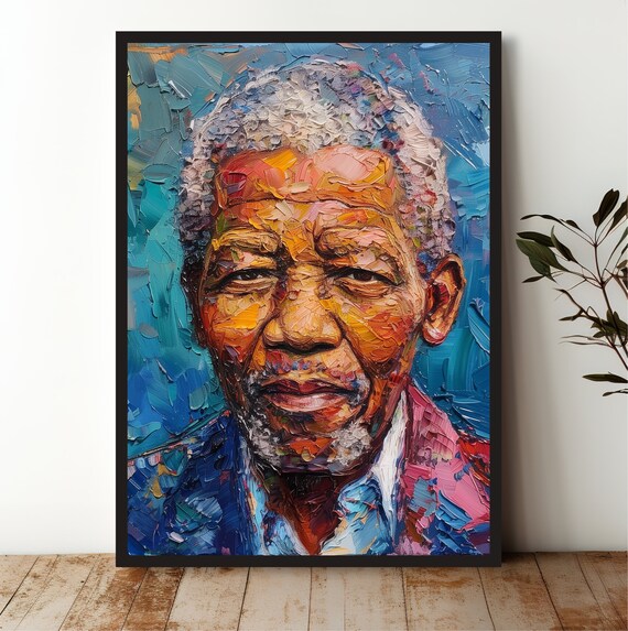 Nelson Mandela Colorful Impasto Portrait Inspirational Wall Art
