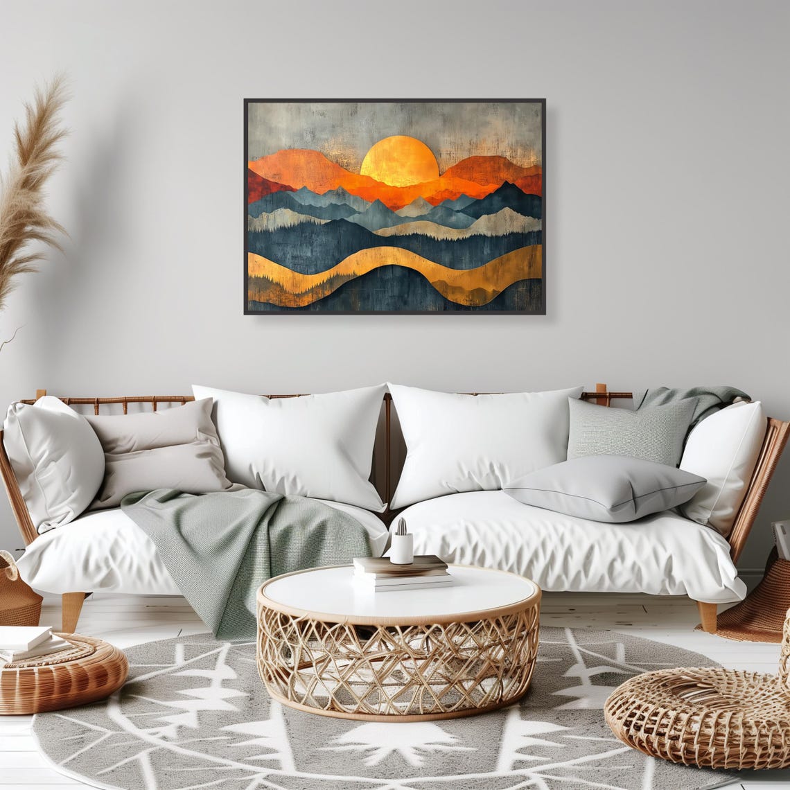 Abstract Sunset Mountain Landscape Art Print Bold Earth Tones And Textured Modern Wall Decor Nature Inspired Art - Image 2