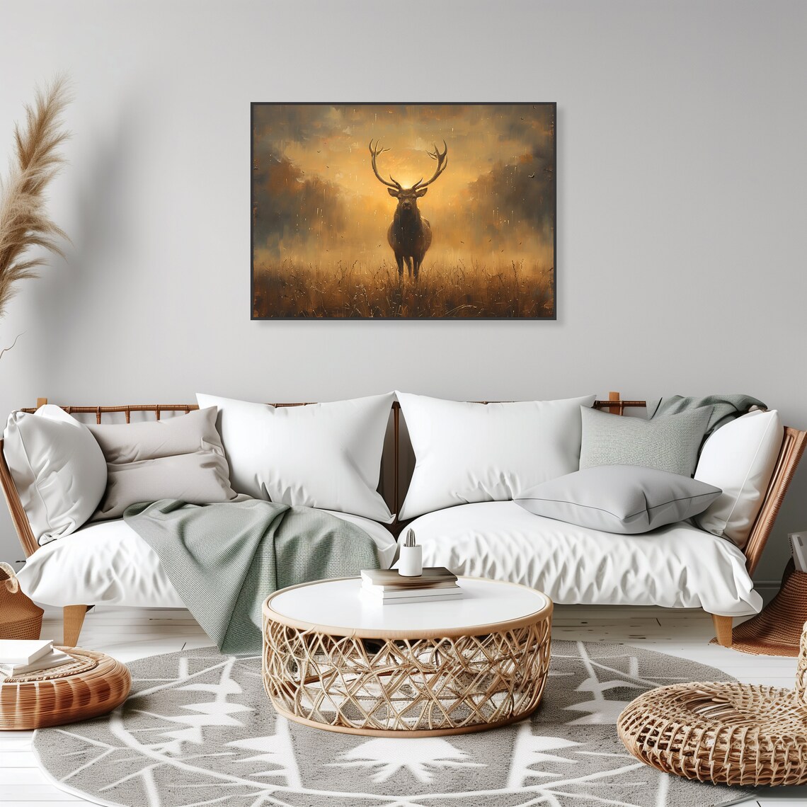 Stag Golden Mist Antlers Sunrise Majestic Deer Wildlife Art Poster - Image 2