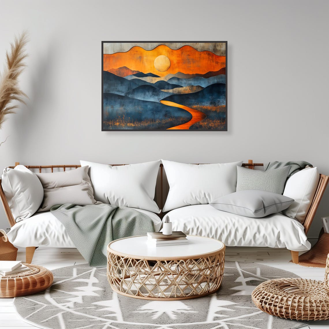 Layered Sunset Mountains Abstract Golden River Landscape Poster - Image 2