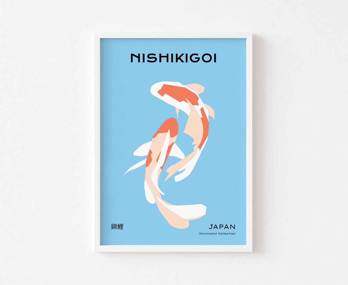 Nishikigoi Koi Fish Japan Art Print Minimalist Orange Carp Ocean Decor