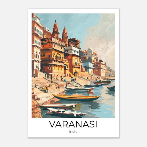 Varanasi Travel Poster India Wall Art Varanasi Travel India Varanasi Wall Decoration India Gift