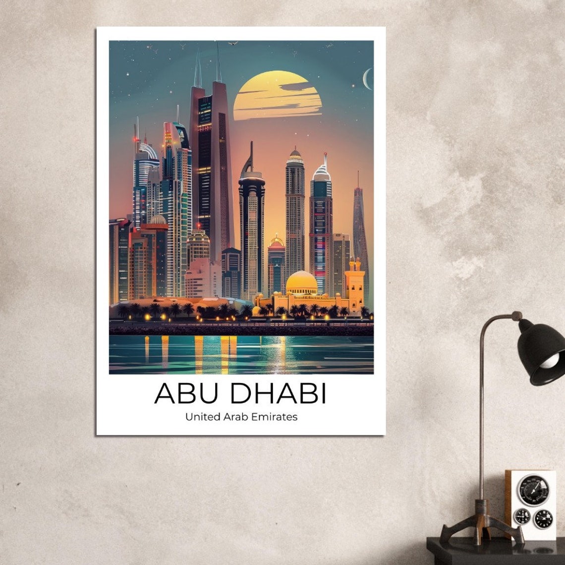 Abu Dhabi Corniche Waterfront Skyline Golden Sunset Travel Poster - Image 2