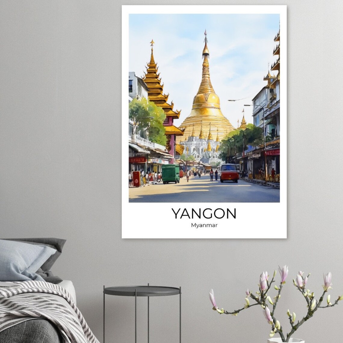 Yangon Golden Sule Pagoda Street Scene Myanmar Travel Poster - Image 3