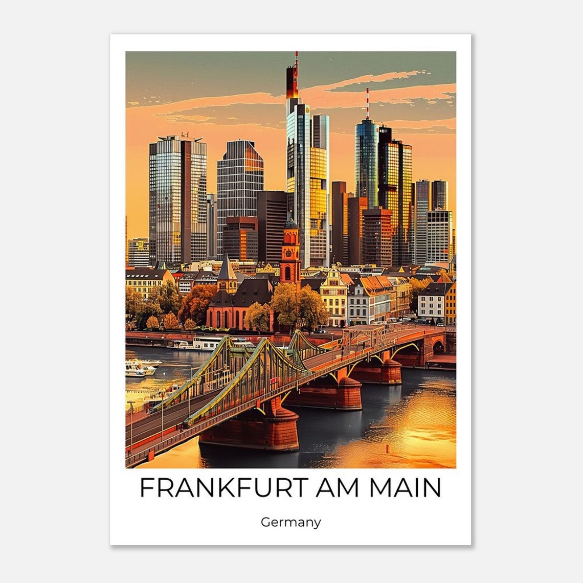 Frankfurt am Main Germany Skyline Sunset River Bridge Poster - Image 4