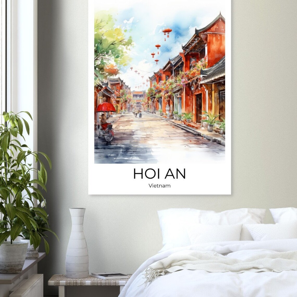 Hoi An Vietnam Watercolor Old Street Lanterns Travel Art Poster - Image 3
