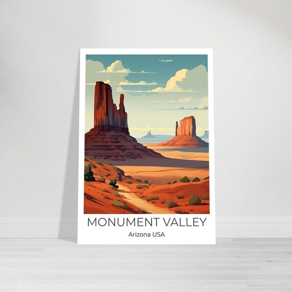 Monument Valley Travel Poster Monument Valley Wall Art Usa Travel Print Arizona Wall Decoration