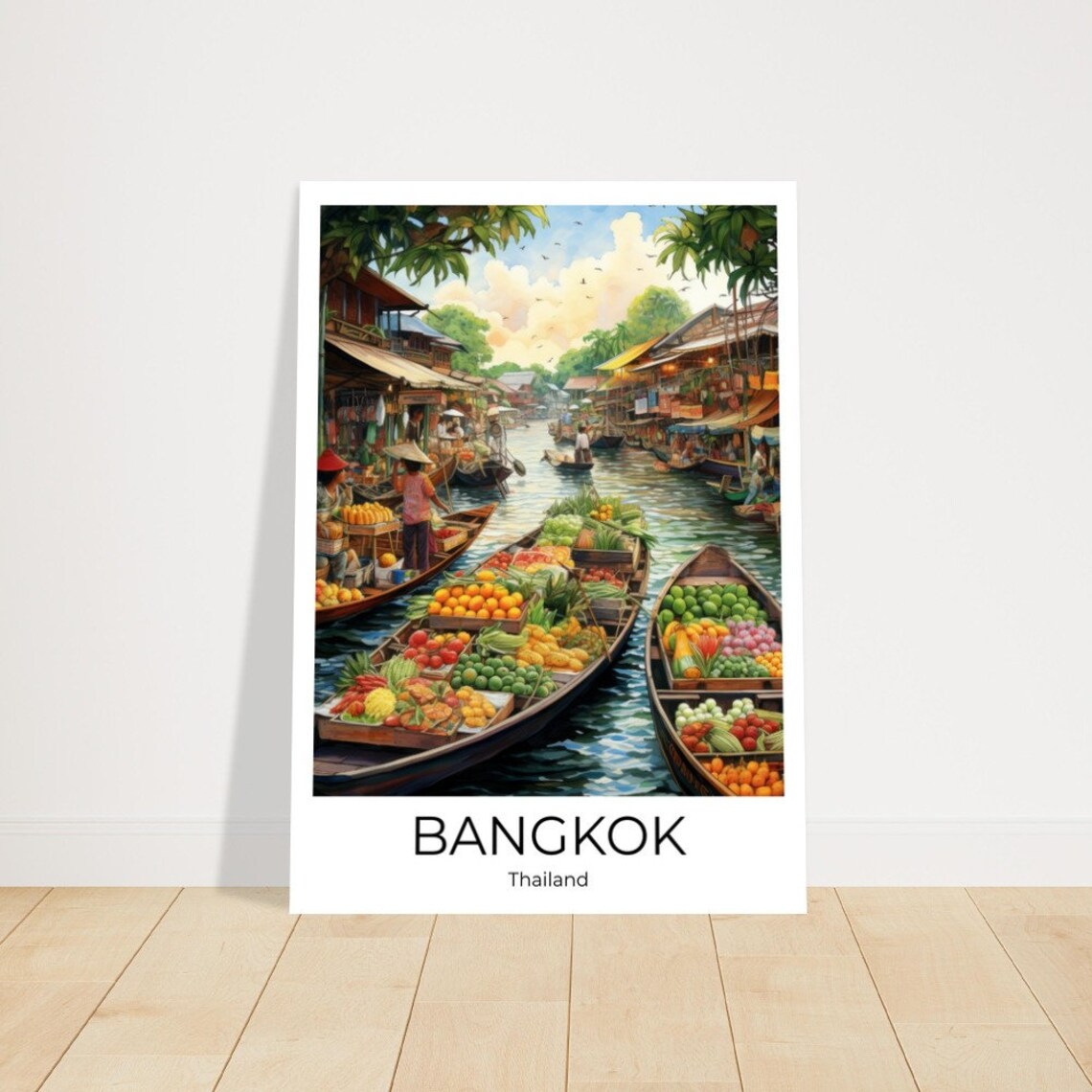 Bangkok Thailand Floating Market Produce Boats Travel Poster