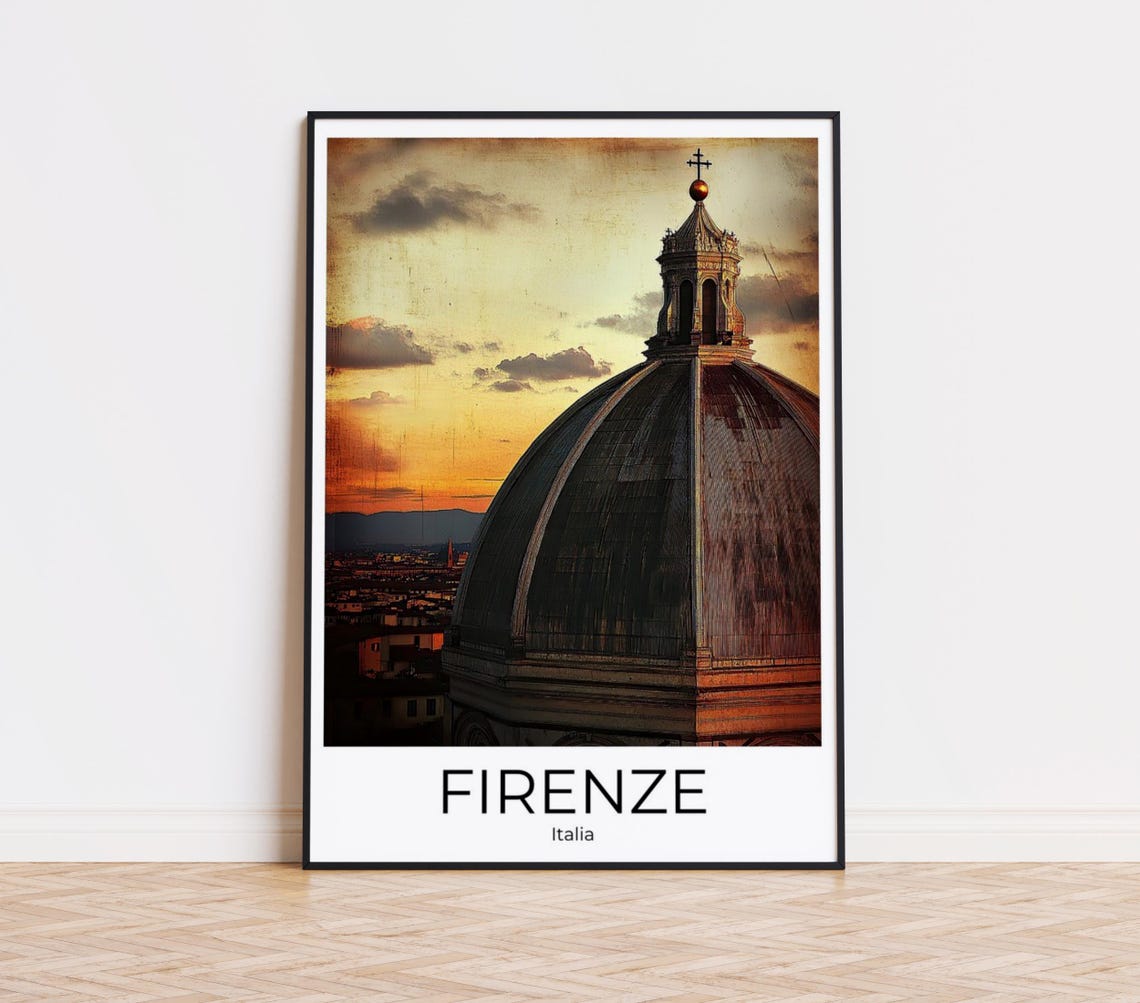 Firenze Florence Cathedral Dome Sunset Vintage Texture Travel Poster