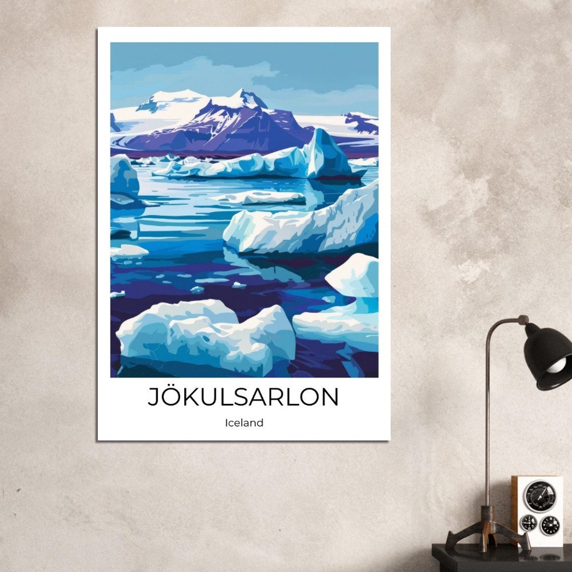 Jokulsarlon Iceland Glacier Lagoon Icebergs Illustration Poster - Image 3