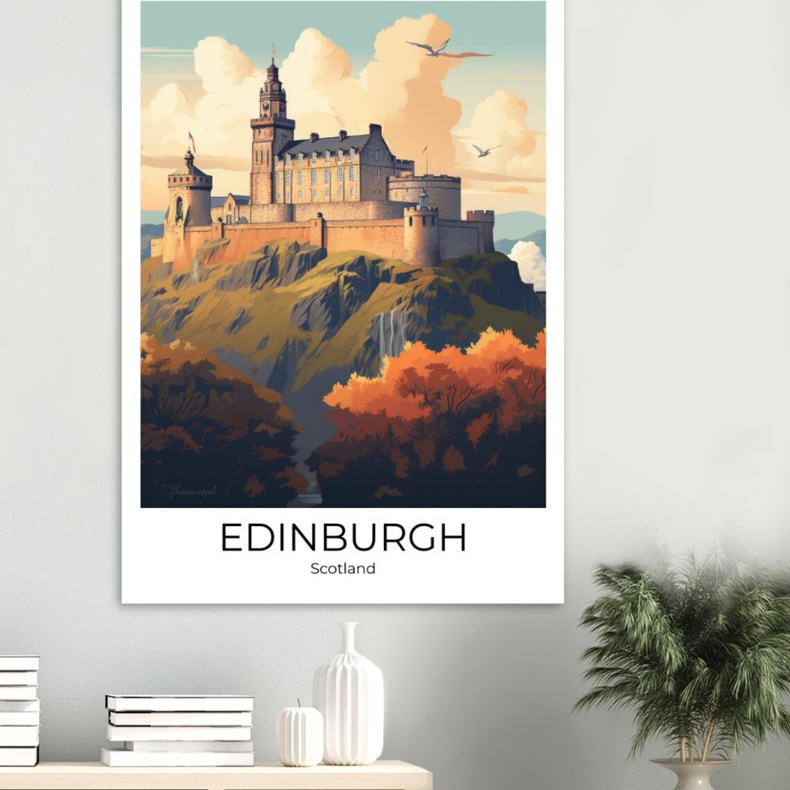 Edinburgh Castle Scotland Sunset Vintage Rock Fortress Travel Poster - Image 2