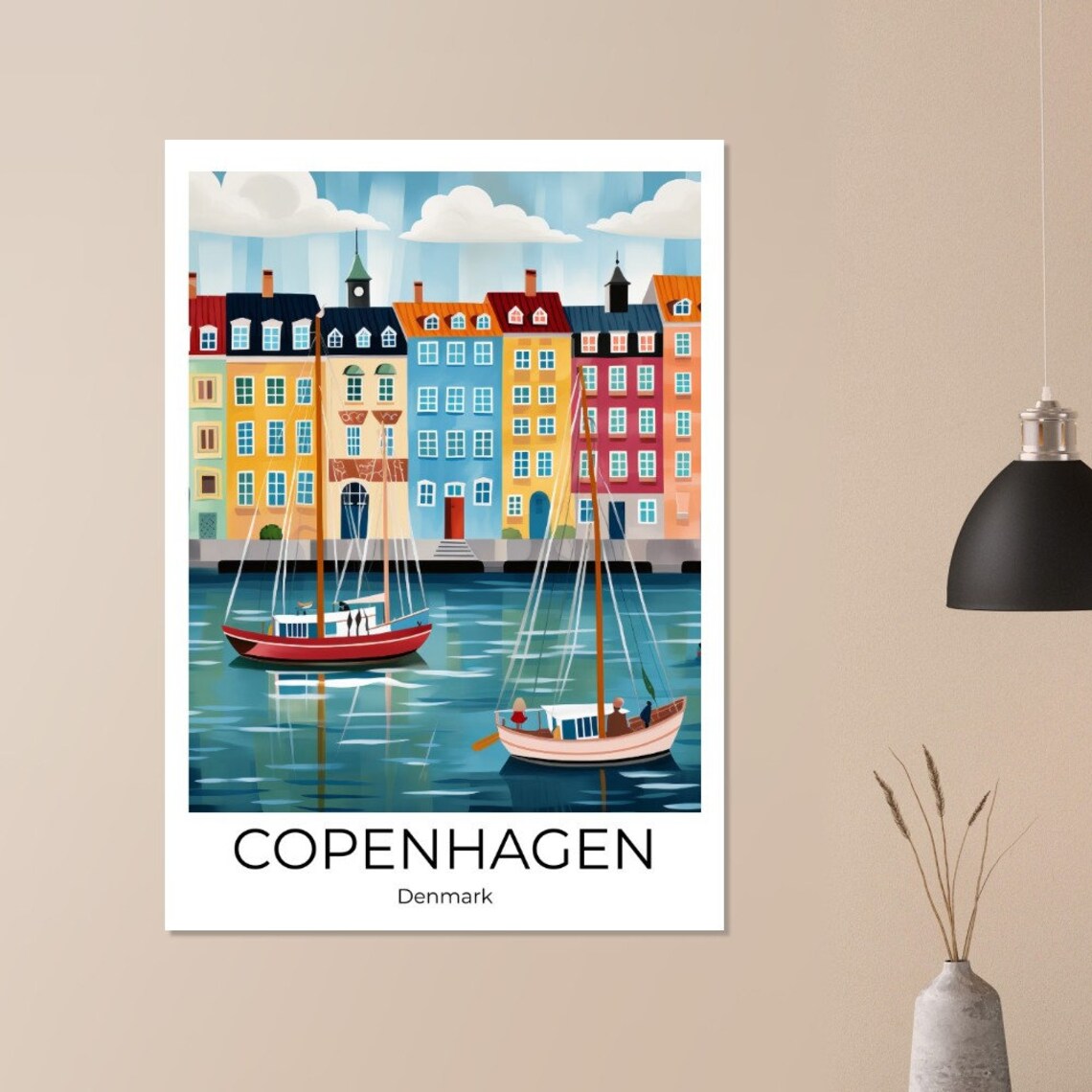 Copenhagen Denmark Colorful Nyhavn Harbor Sailboats Travel Poster - Image 2