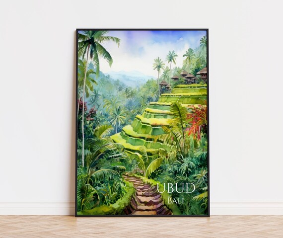 Ubud Bali Watercolor Travel Poster Ubud Wall Art Bali Travel Print Bali Wall Decoration