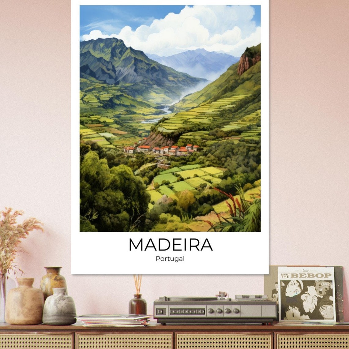Madeira Portugal Green Valley Terraces With Distant Peaks Poster - Image 3
