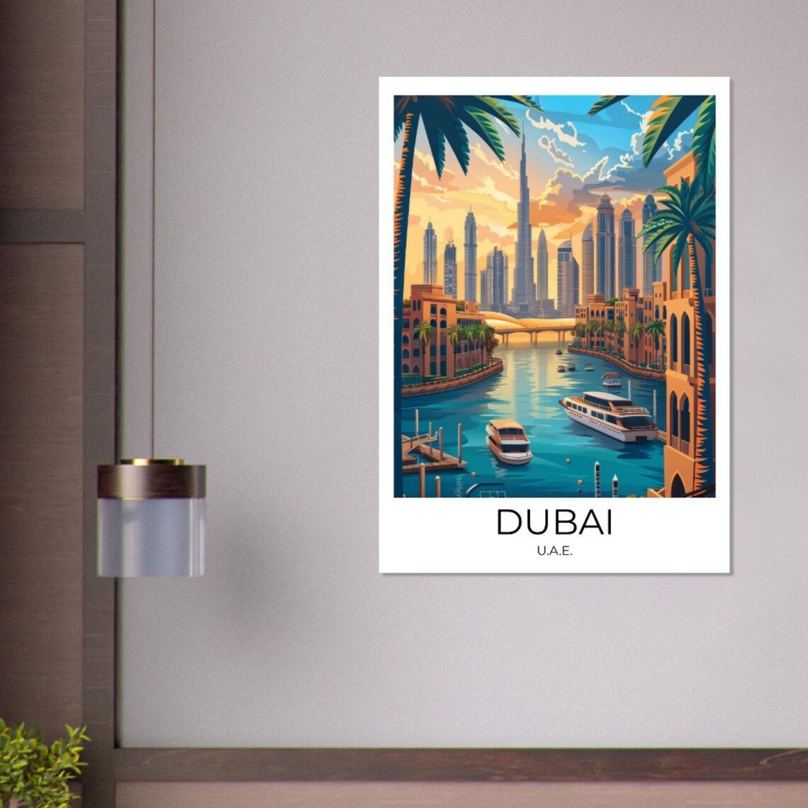 Dubai UAE Burj Khalifa Marina Boats Palm Illustration Travel Poster - Image 2