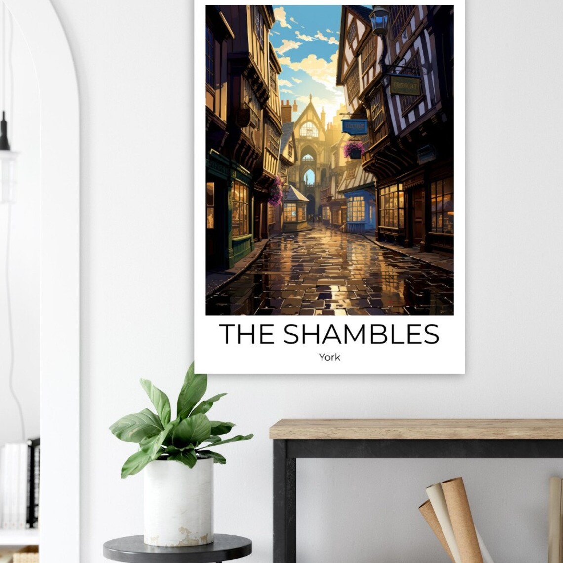 The Shambles York Medieval Timber Street Vintage Travel Poster - Image 2