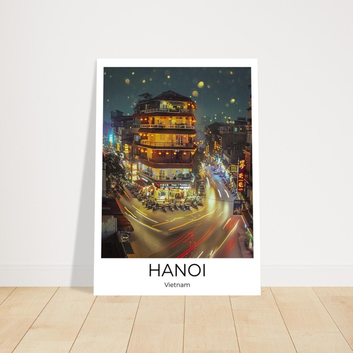 Hanoi Vietnam Night Traffic Light Trails City Street Photo Poster - Image 2