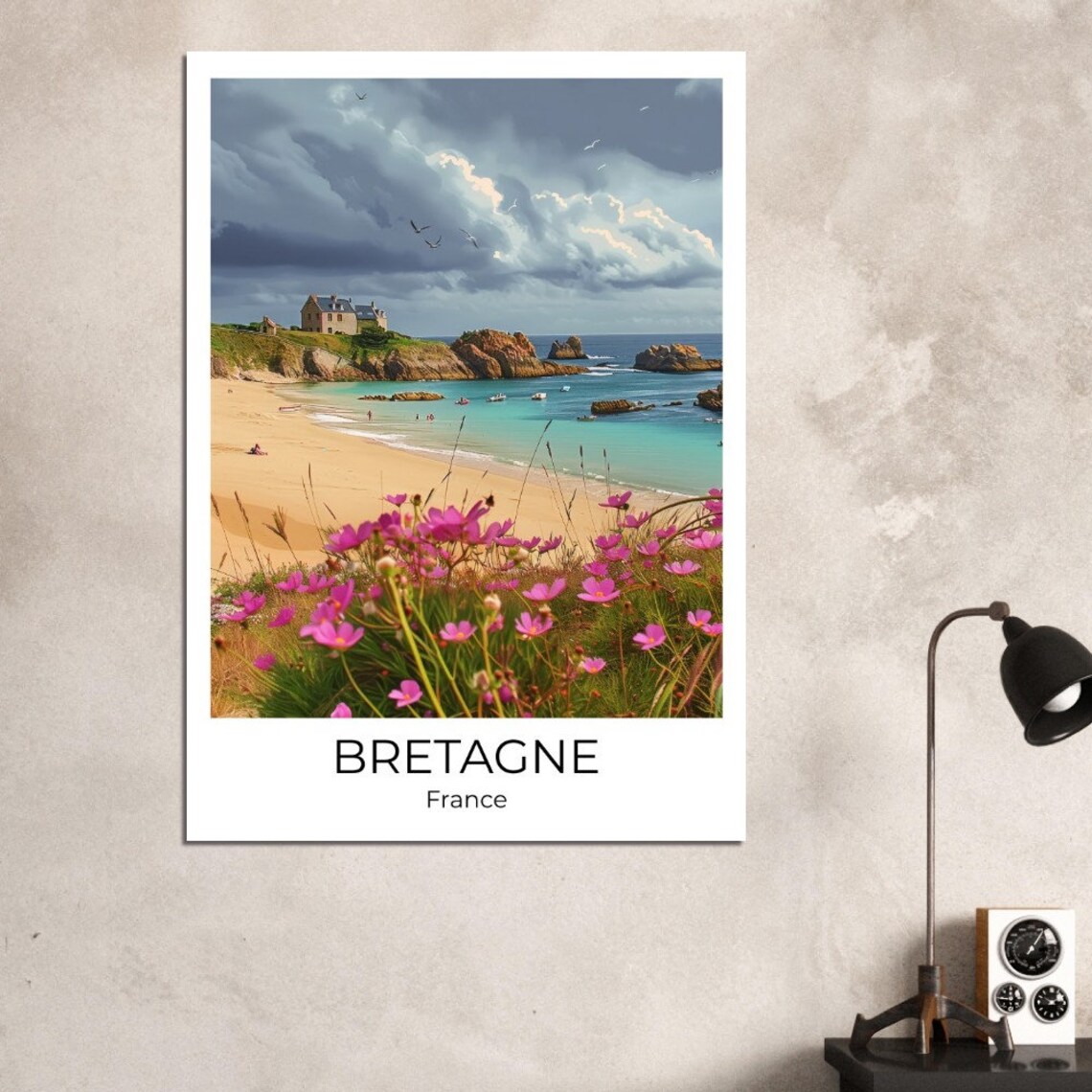 Bretagne France Plage des Amiets Beach Flowers Travel Poster - Image 3