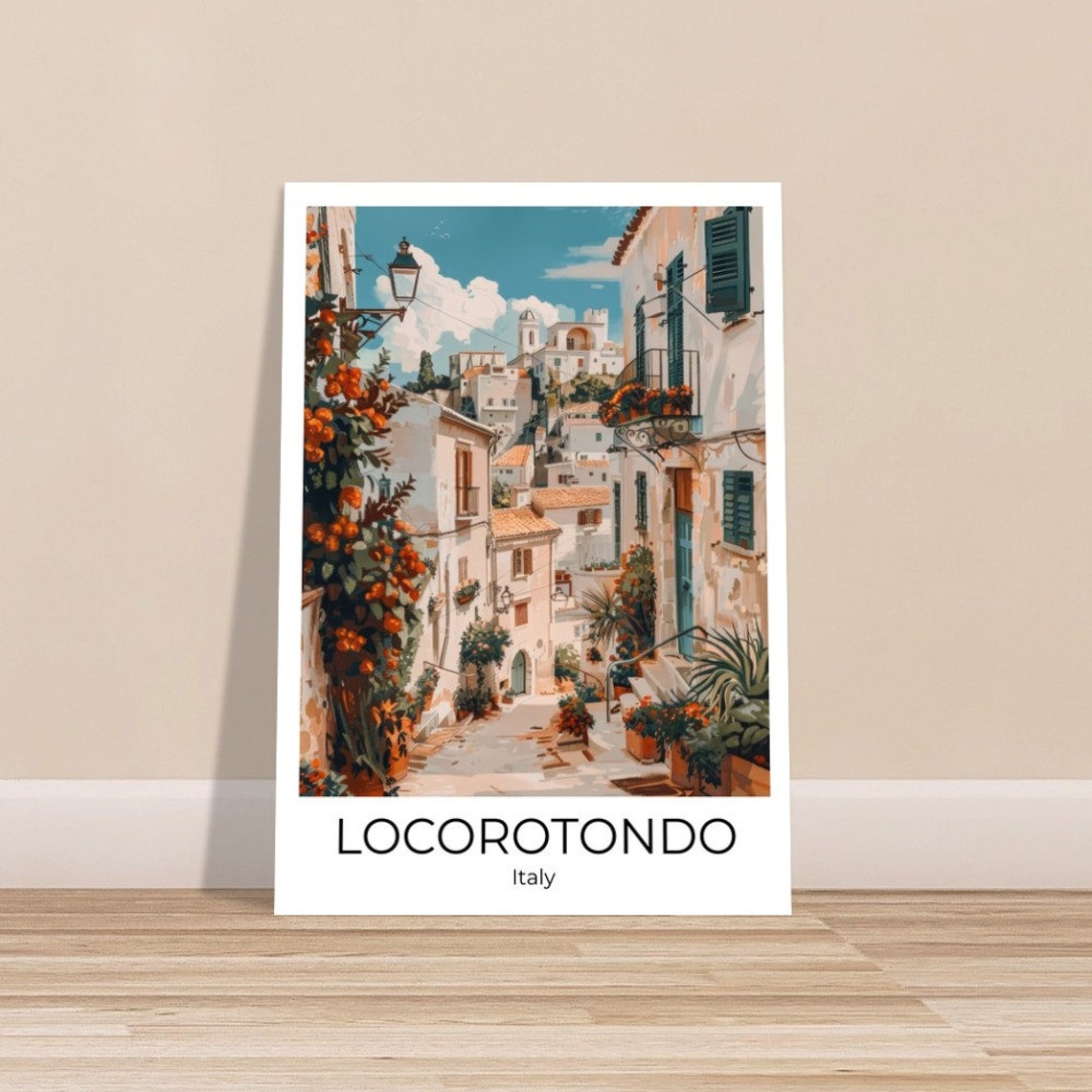 Locorotondo Whitewashed Street Orange Trees Italy Travel Poster - Image 2