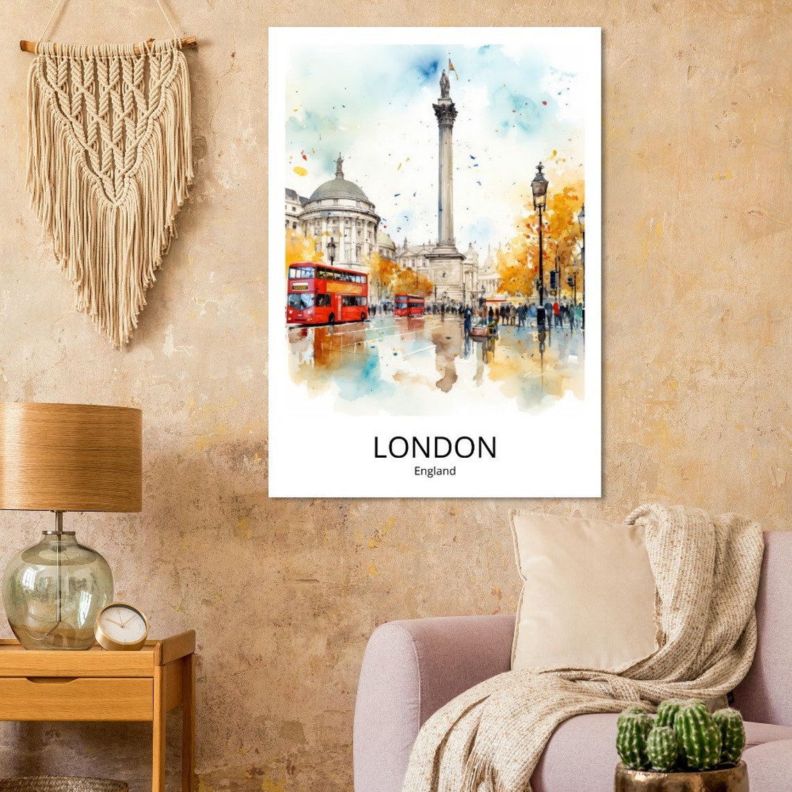 London England Trafalgar Square Nelson Column Watercolor Poster - Image 3