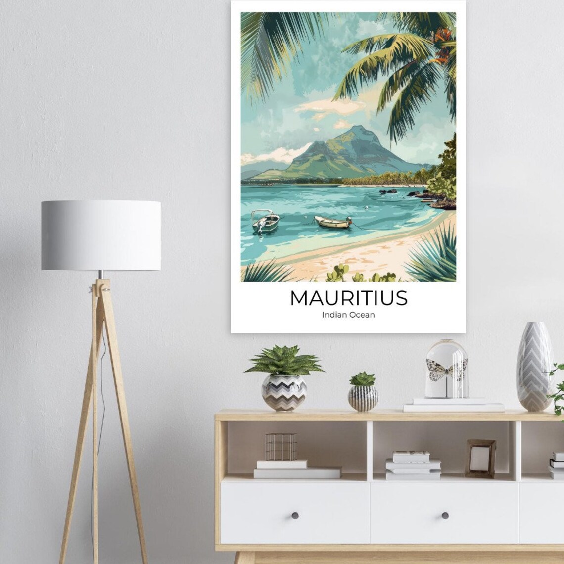 Mauritius Indian Ocean Tropical Beach Sailboat Vintage Travel Poster - Image 3