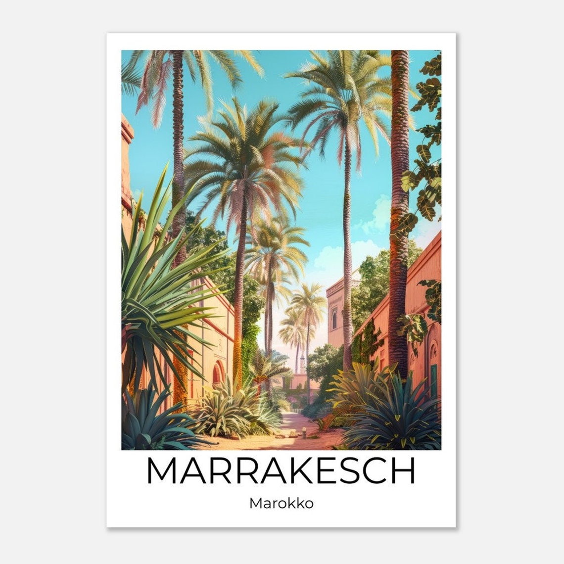 Marrakech Palmeraie Travel Poster Morocco Tall Palm Trees Oasis Art