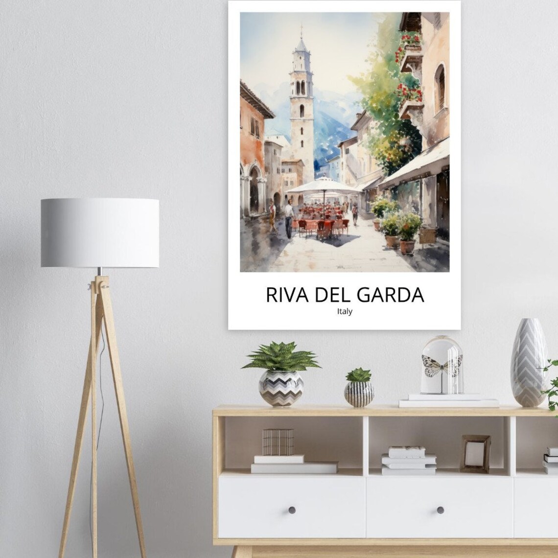 Riva del Garda Town Square Bell Tower Watercolor Italy Poster - Image 2