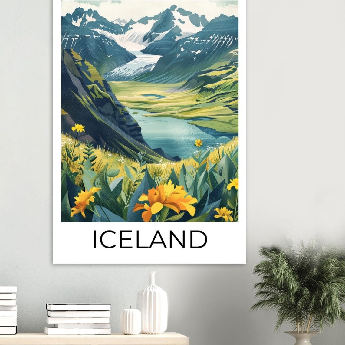 Iceland Spring Glacier Valley Wildflowers Mountain Landscape Poster - Image 2
