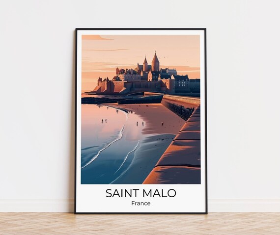 Saint Malo France Walled Old Town Sunset Coastal View Travel Poster