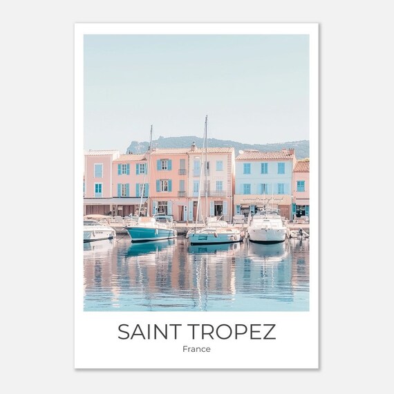 Saint Tropez Pastel Harbor Blue Shutters France Travel Poster