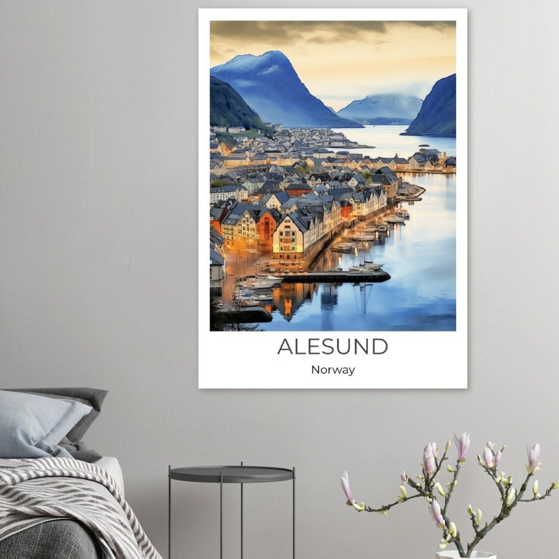 Alesund Norway Waterfront Old Town Fjord Watercolor Travel Poster - Image 3