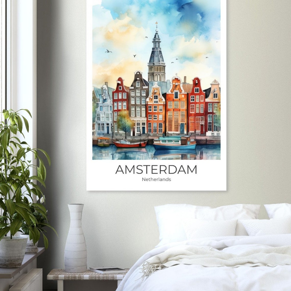 Amsterdam Netherlands Historic Canal Houses Watercolor Poster - Image 3