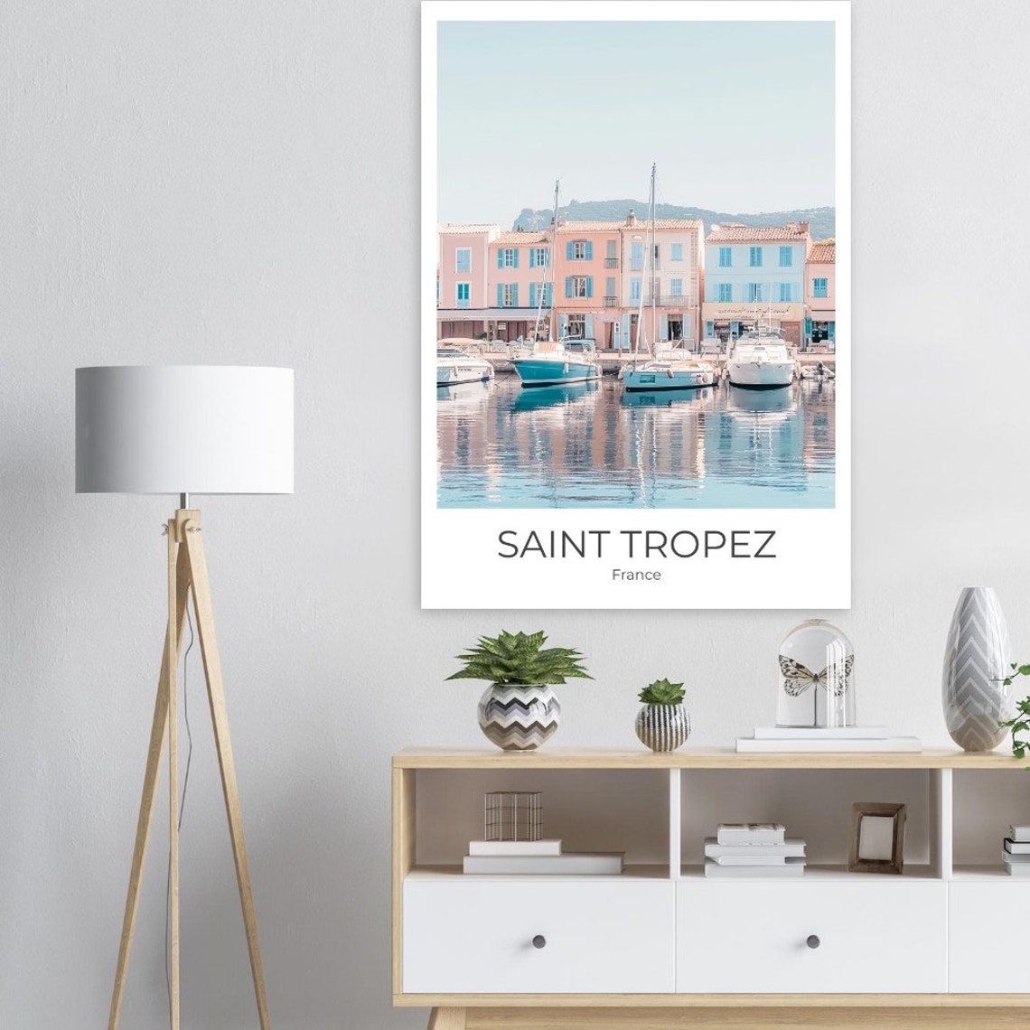 Saint Tropez Pastel Harbor Blue Shutters France Travel Poster - Image 3